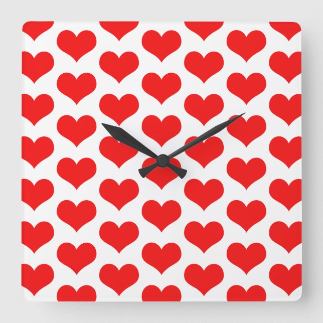Horloge Carrée Motifs de coeur mignon cadeau Saint Valentin Rouge (Recto)