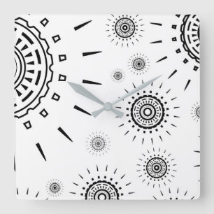 Horloge Carrée Motifs d'éclats noirs sur fond blanc