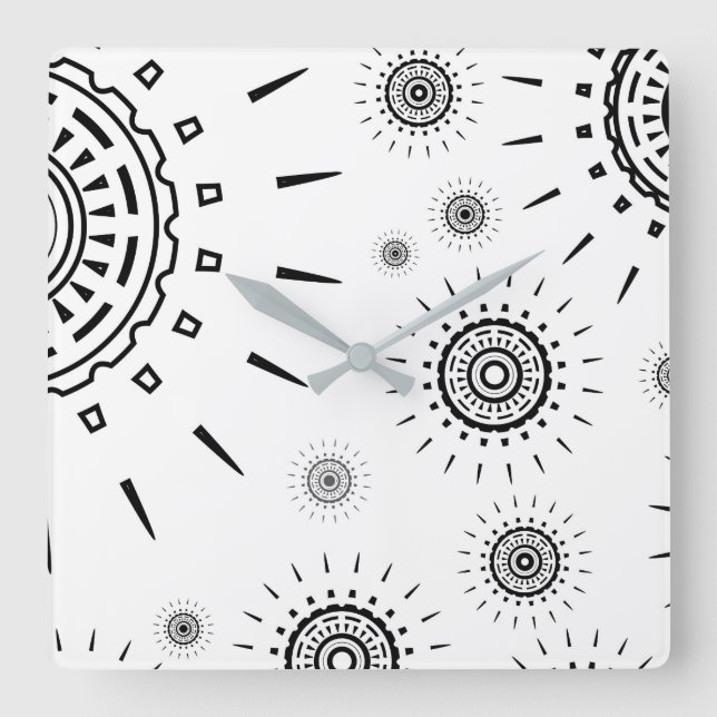 Horloge Carrée Motifs d'éclats noirs sur fond blanc (Recto)