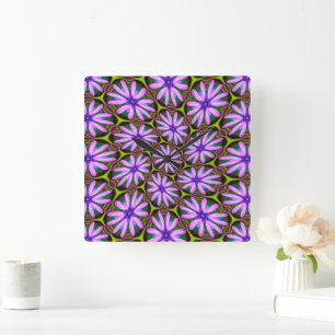 Horloge Carrée Motifs marguerite violet