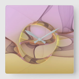 Horloge Carrée Motions Abstraites Art moderne rose or fractal