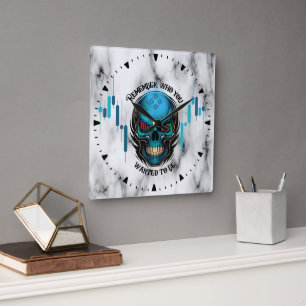 Horloge Carrée Motivation Commerciale   Crâne N Marbre   Rappelle