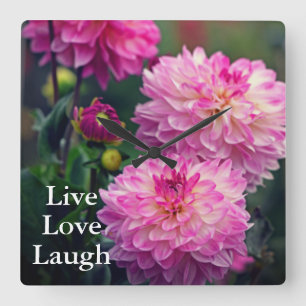 Horloge Carrée Motivation de la fleur rose et blanche Dahlia
