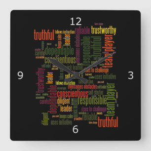 Horloge Carrée Motivation Mots #4 valeurs positives