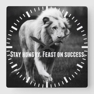 Horloge Carrée Motivation Mots - Restez faim, Fêtes sur le succès