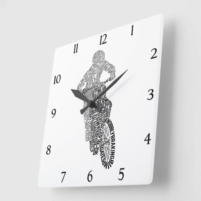 Horloge Carrée Motocross Off Road Motorcycle Moto Art (Angle)
