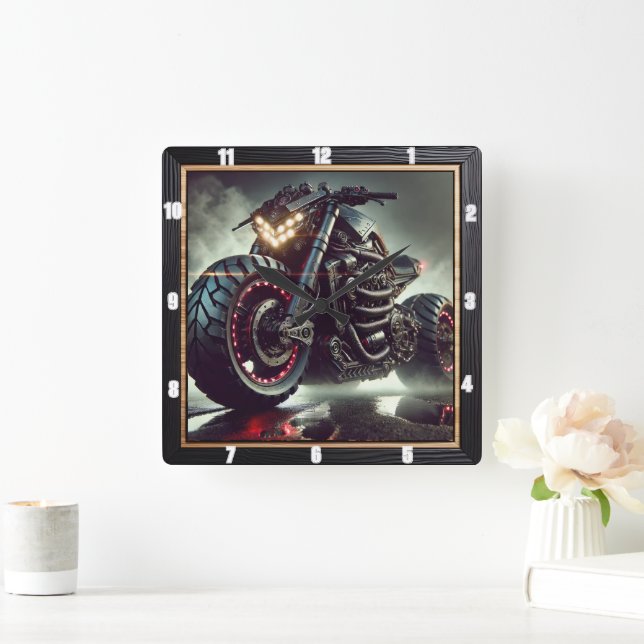 Horloge Carrée Motocyclette futuriste avec voyants (Maison)