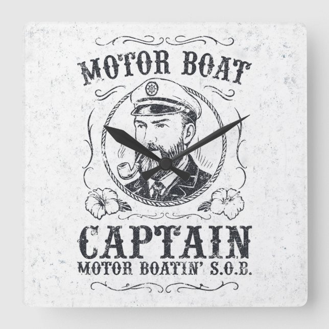 Horloge Carrée Motor Boat Captain Funny Pontoon Boating (Recto)