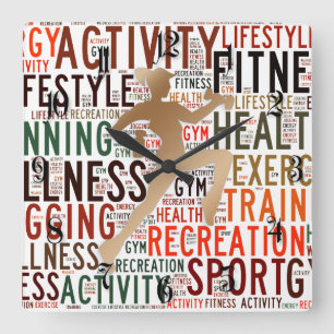 Horloge Carrée Mots fitness