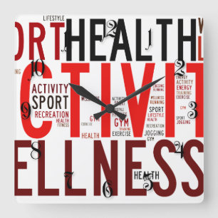 Horloge Carrée Mots fitness