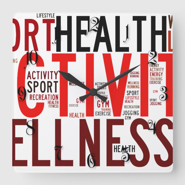 Horloge Carrée Mots fitness (Recto)
