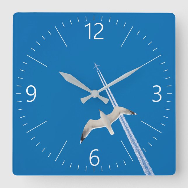 Horloge Carrée Mouette et avion (Recto)
