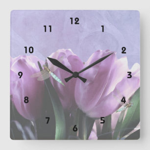 Horloge Carrée Mouettes pourpres Dragonflies Aqua - Nombres