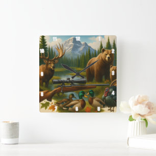 Horloge Carrée Mountain Wildlife Majestic Elk Hunter's Trophy