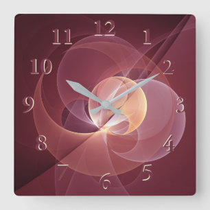 Horloge Carrée Movement Abstract Modern Wine Red Pink Fractal Art