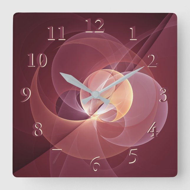 Horloge Carrée Movement Abstract Modern Wine Red Pink Fractal Art (Recto)