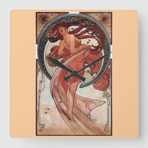 Horloge Carrée Mucha Dance Art Déco