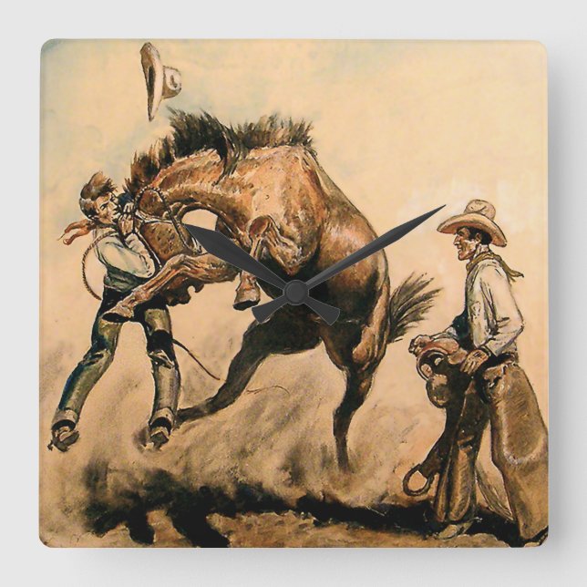 Horloge Carrée « Mule » Art occidental par Will James (Recto)