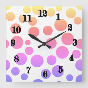 Horloge Carrée multicolore rose lilas jaune à pois
