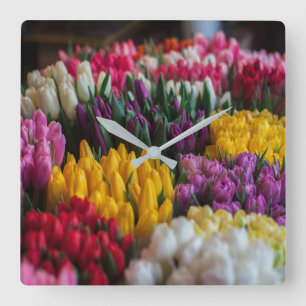 Horloge Carrée Multicolored Tulips