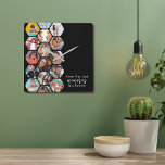 Horloge Carrée Multiphoto Collage souvenirs Simple Carré moderne<br><div class="desc">Multi Photo Collage Simple Modern Memories Hexagon Motif Custom Clocks propose un collage photo de vos photos préférées en forme d'hexagone. Avec votre texte personnalisé ou utilisez celui fourni "des mouches du temps, mais des souvenirs derniers pour toujours". Parfait pour l'anniversaire, Noël, Fête des Mères, Fête des pères, Grands-parents, frère,...</div>