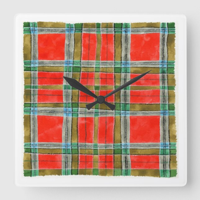 Horloge Carrée Mur Carré MAC BAIN TARTAN (Recto)