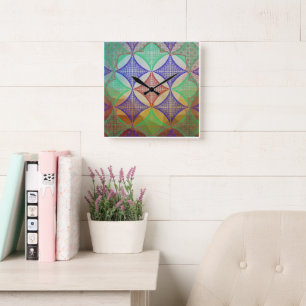 Horloge Carrée Mur de motif de mandala sacré géométrique en fil d