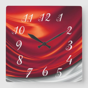 Horloge Carrée Mur de satin rouge