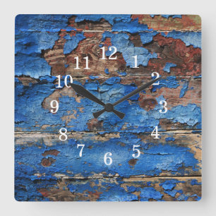 Horloge Carrée Mur en bois bleu