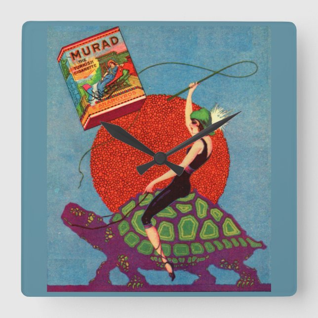 Horloge Carrée Murad cigarettes dame équitation tortue géante (Recto)