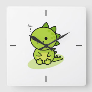 Horloge carrée murale bébé dragon vert