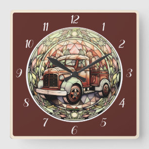 Horloge carrée murale camion de vacances Rouge Rou