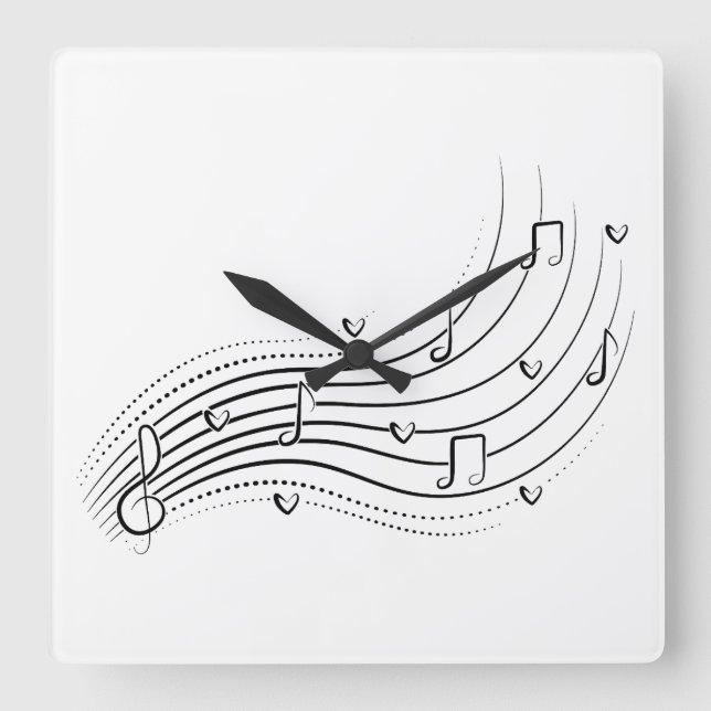 Horloge Carrée Musical note wave, black line clipart (Recto)