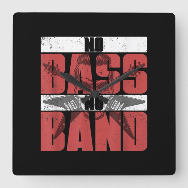 Horloge Carrée Musicien Bhelp Idée Cadeau Basse Guitare (Recto)