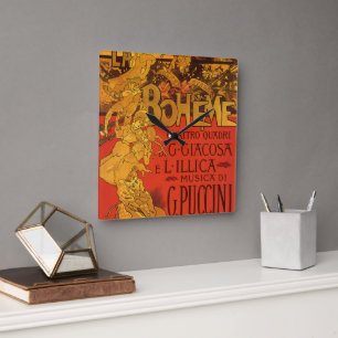 Horloge Carrée Musique Art Nouveau vintage, Opéra de La Bohême, 1