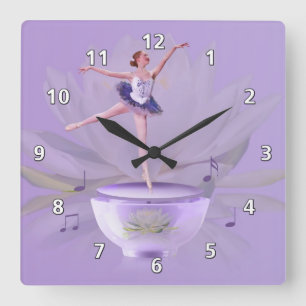 Horloge Carrée Musique Ballerina avec Water Lily