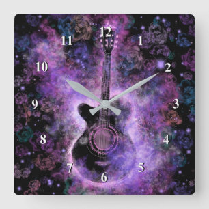 Horloge Carrée Musique guitare romantique - Son magique