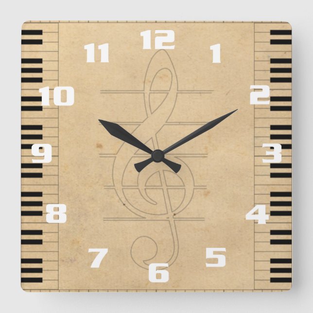 Horloge Carrée Musique Inspirée de Style Vintage (Recto)
