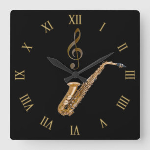 Horloge Carrée Musique saxophone-Le cadeau du musicien à thème