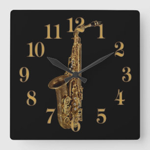Horloge Carrée Musique saxophone-Le cadeau du musicien à thème