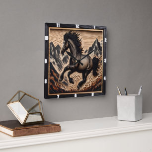 Horloge Carrée Mustang Bronc Kicking dans un bassin des Highlands