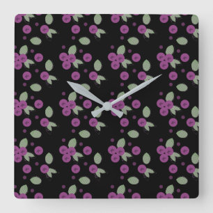 Horloge Carrée Myrtilles Confetti Fruits et Points