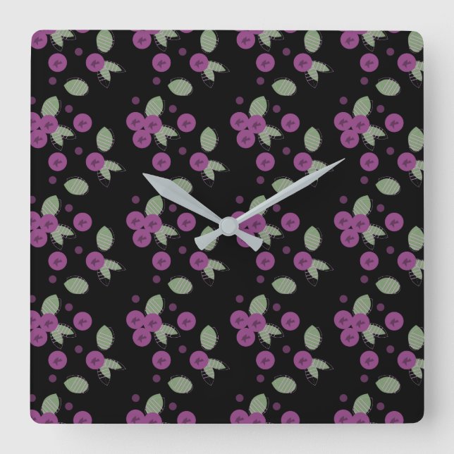 Horloge Carrée Myrtilles Confetti Fruits et Points (Recto)