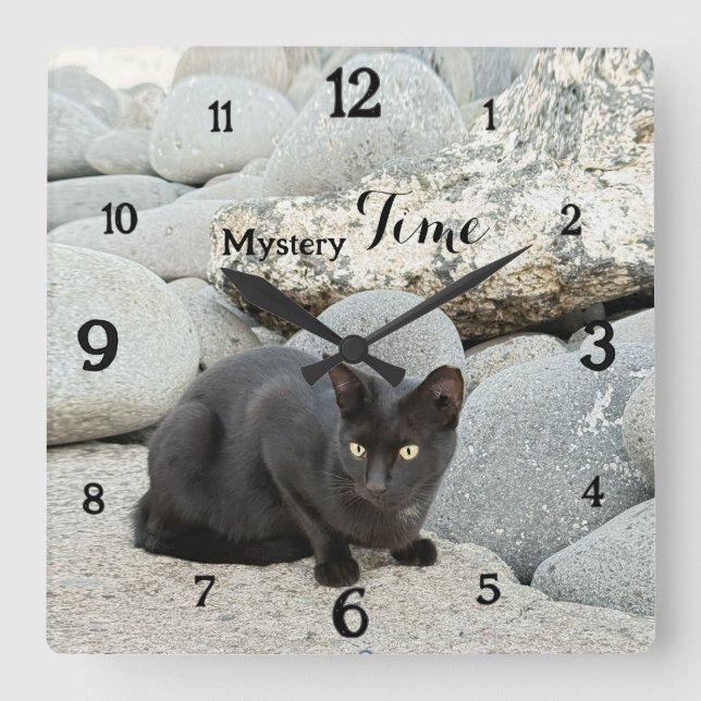 Horloge Carrée Mystery Time – Black Cat Wall Clock (Recto)