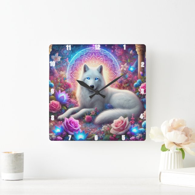 Horloge Carrée Mystic White Wolf (Maison)