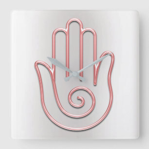 Horloge Carrée Namaste Greeting Gray Metallic  Joga Pink Hand