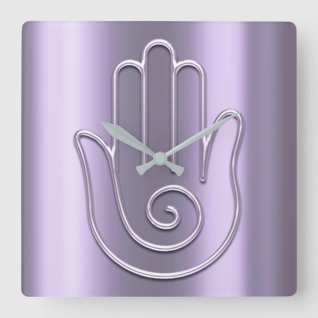 Horloge Carrée Namaste Greeting Urban Joga Lavender Violet Hand (Recto)