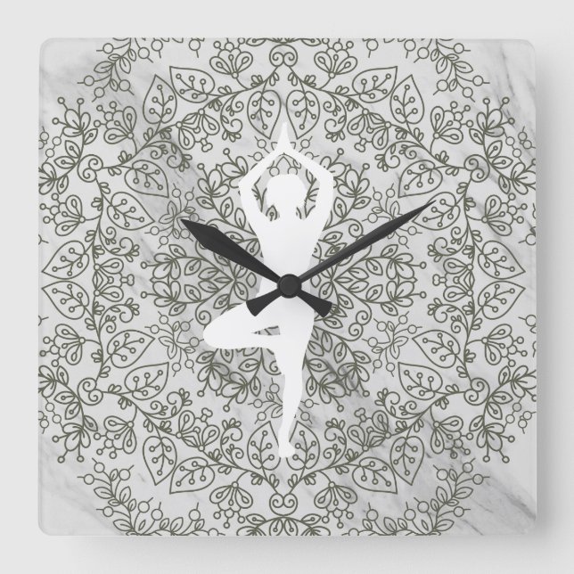 Horloge Carrée Namaste Yoga Pose | Motif Mandala (Recto)