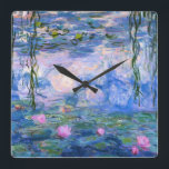 Horloge Carrée Nappes D'Eau<br><div class="desc">Water Lilies est une série de plus de 200 peintures à l'huile réalisées par l'impressionniste Claude Monet français. Ce tableau,  achevé en 1919,  présente des tons bleu et rose.</div>