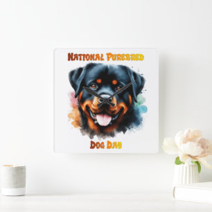 Horloge Carrée National Purebred Dog Day Rottweiler Artwork
